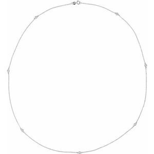 14k White Gold 1/3 Ctw Diamond 7-Station Cable Chain Necklace, 24 Inch